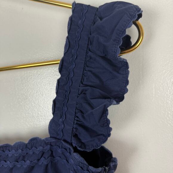 O.P.T. Kalliope Midi Dress Navy Blue Ruffle Straps Pockets Cotton Sz S - Picture 9 of 10